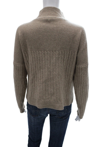 Splendid Unisex Cashmere Henley Pullover Mock Neck Beige Long Sleeve Size M