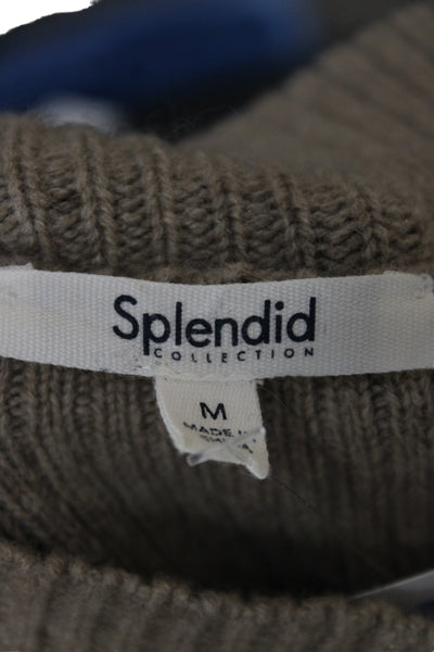 Splendid Unisex Cashmere Henley Pullover Mock Neck Beige Long Sleeve Size M