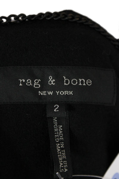 Rag & Bone Womens Black Wool Collared Button Blazer Long Sleeve Size 2