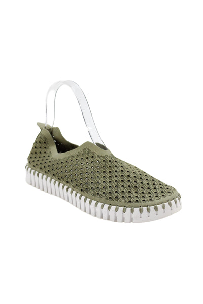 Ilse Jacobsen Womens Laser Cut Stitch Detail Slip On Shoes Green Size 8