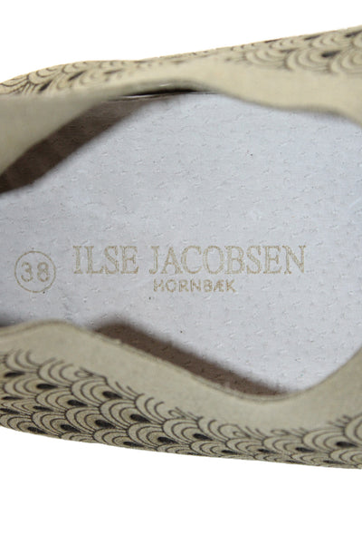 Ilse Jacobsen Womens Laser Cut Stitch Detail Slip On Shoes Green Size 8