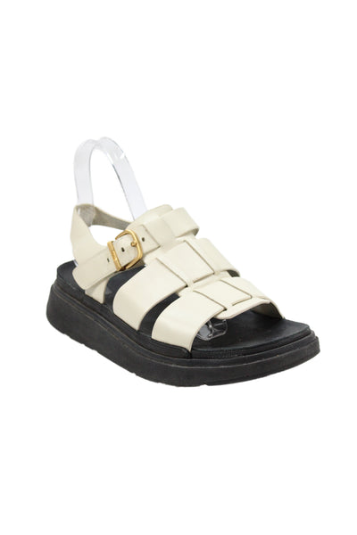 FitFlop Womens Leather Strappy Buckle Detail Sandals Shoes Beige Size 8