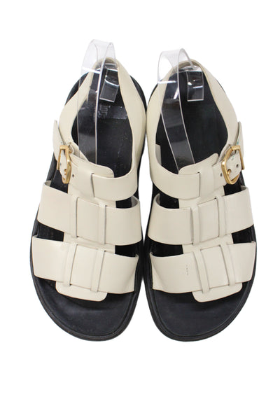 FitFlop Womens Leather Strappy Buckle Detail Sandals Shoes Beige Size 8