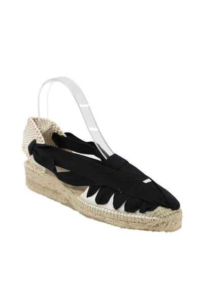 La Manual Alpargatera Womens Canvas Espadrille Wedge Heels Shoes Black Sz 8