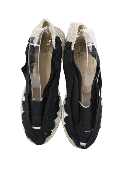 La Manual Alpargatera Womens Canvas Espadrille Wedge Heels Shoes Black Sz 8