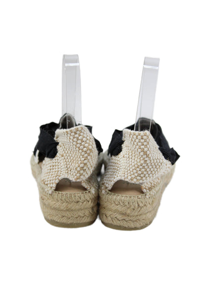 La Manual Alpargatera Womens Canvas Espadrille Wedge Heels Shoes Black Sz 8