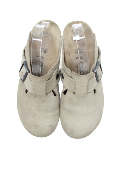 Papillio Womens Suede Buckle Detail Wedge Heels Mules Shoes Beige Sz 9