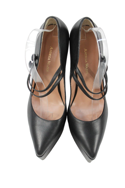 Andrea Wazen Women's Pointed Toe Platform Heel Slip-On Shoes Black Size 41