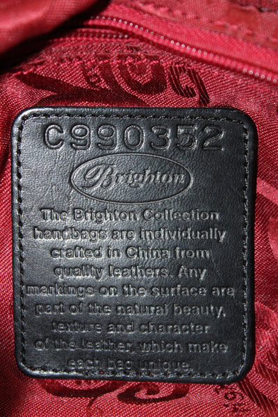 Brighton Womens Embossed Leather Zip Up Shoulder Bag Black