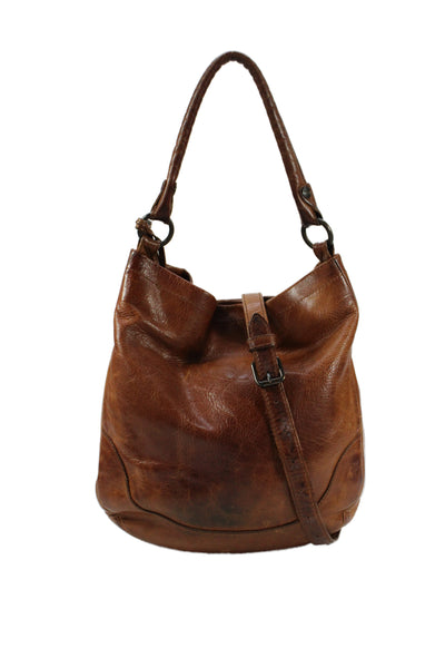 Frye Womens Leather Magnetic Closure Shoulder Bag Brown