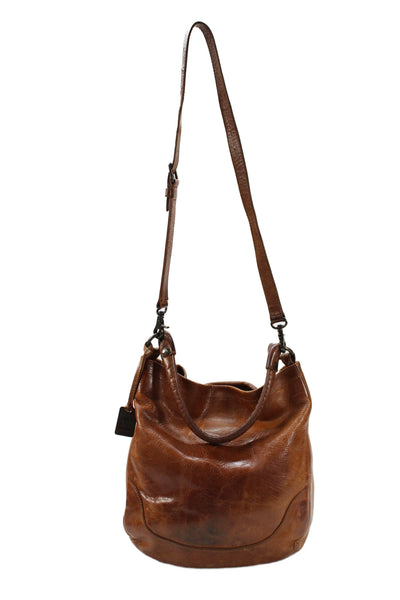 Frye Womens Leather Magnetic Closure Shoulder Bag Brown