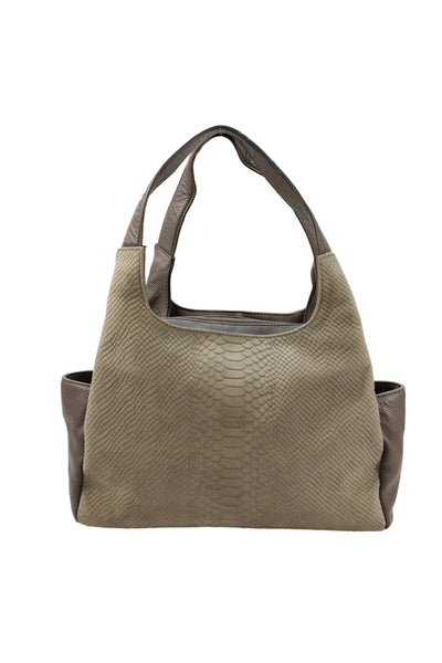 Perlina Womens Leather Zip Up Shoulder Bag Gray