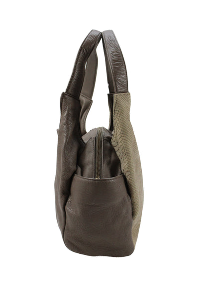 Perlina Womens Leather Zip Up Shoulder Bag Gray