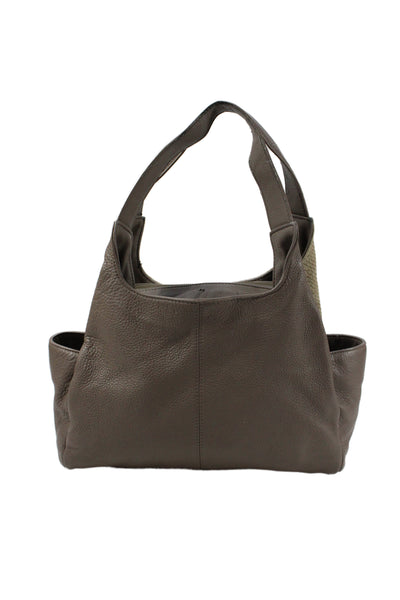 Perlina Womens Leather Zip Up Shoulder Bag Gray