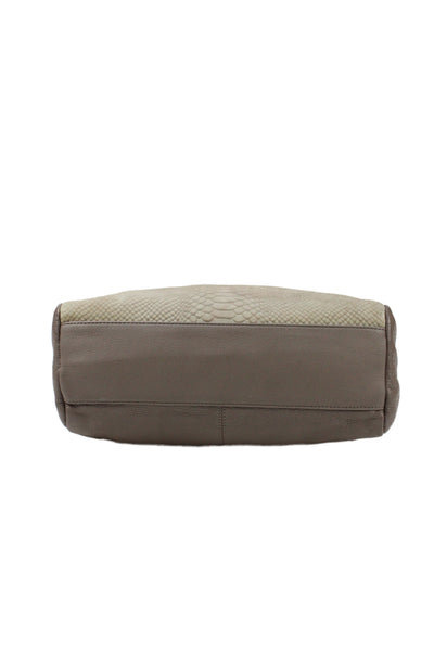 Perlina Womens Leather Zip Up Shoulder Bag Gray