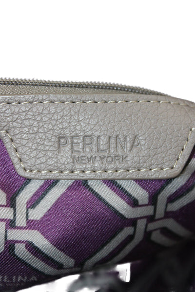 Perlina Womens Leather Zip Up Shoulder Bag Gray