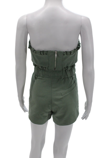Ganni Womens Scrunched Trim Crop Top Shorts Set Green Cotton Size EUR 36/34
