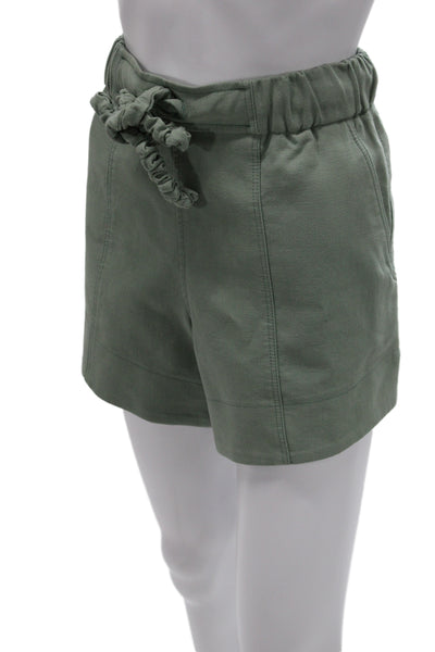 Ganni Womens Scrunched Trim Crop Top Shorts Set Green Cotton Size EUR 36/34