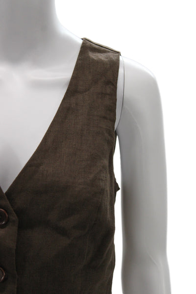 Madewell Women Brown Linen V-Neck Button Sleeveless Vest Size 2
