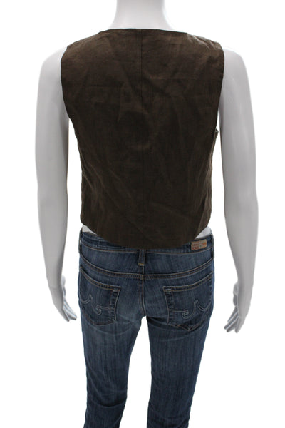 Madewell Women Brown Linen V-Neck Button Sleeveless Vest Size 2