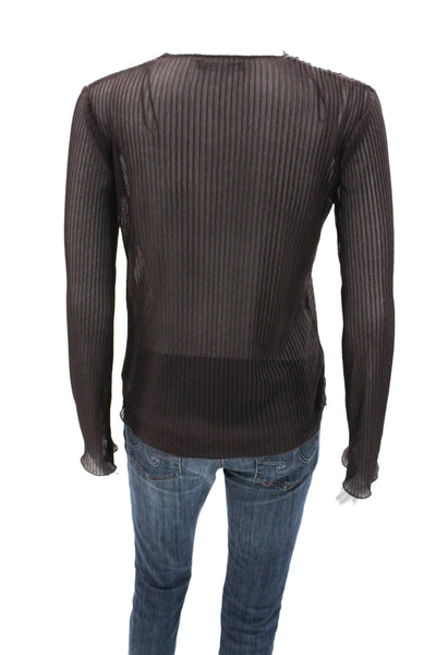Zara Women Black Striped V-Neck Tie Long Sleeve Blouse 90s Size S