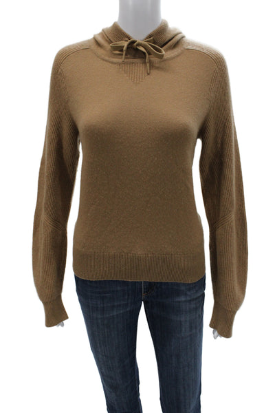 Rag & Bone Womens Cashmere Pullover Hoodie Brown Mock Neck Drawstring Size S