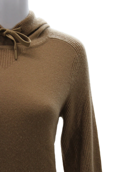 Rag & Bone Womens Cashmere Pullover Hoodie Brown Mock Neck Drawstring Size S