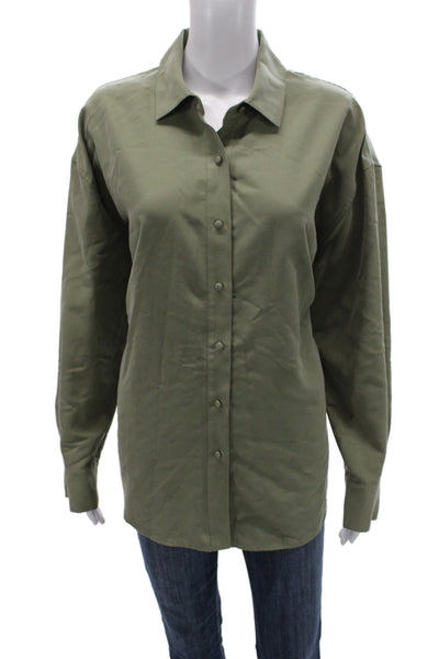 Favorite Daughter Women Green Collared Modal Long Sleeve Button Up Top Size S