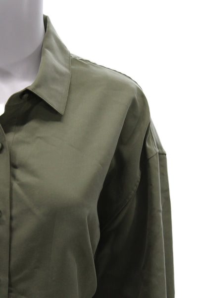 Favorite Daughter Women Green Collared Modal Long Sleeve Button Up Top Size S