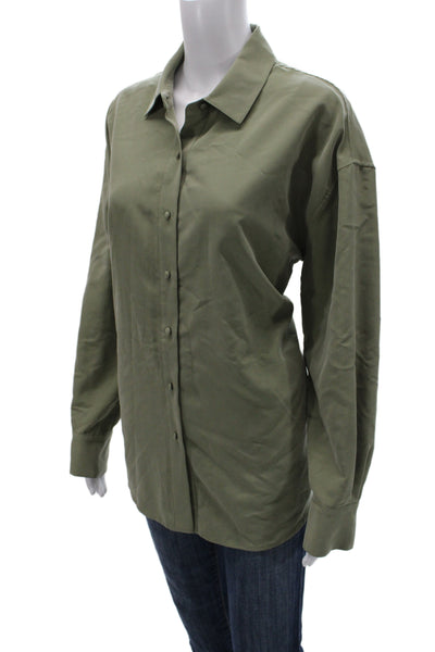 Favorite Daughter Women Green Collared Modal Long Sleeve Button Up Top Size S
