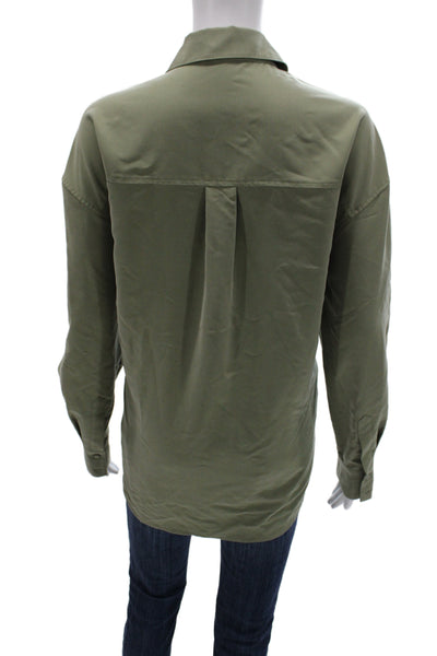 Favorite Daughter Women Green Collared Modal Long Sleeve Button Up Top Size S