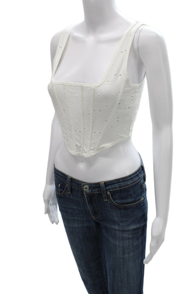 Zara Women Cropped Square Neck Tank White Sleeveless Size S