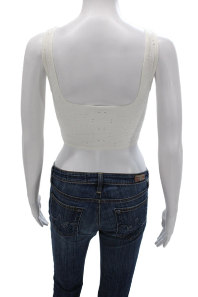 Zara Women Cropped Square Neck Tank White Sleeveless Size S