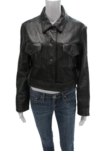 Zara Women Linen Motorcycle Jacket Black Collared Button Size S