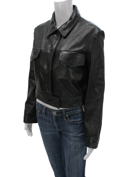 Zara Women Linen Motorcycle Jacket Black Collared Button Size S