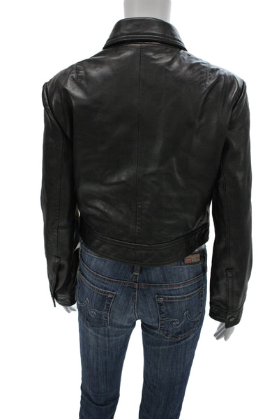 Zara Women Linen Motorcycle Jacket Black Collared Button Size S