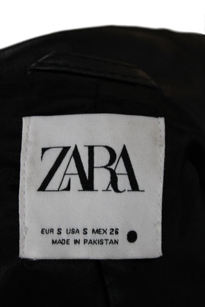 Zara Women Linen Motorcycle Jacket Black Collared Button Size S