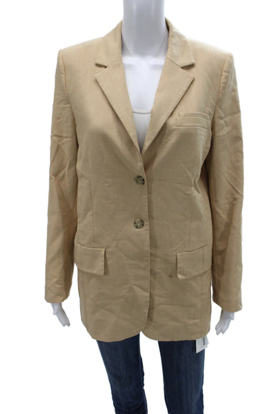 Zara Womens Beige Collared Polyester Blazer Button Long Sleeve Size S