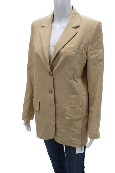 Zara Womens Beige Collared Polyester Blazer Button Long Sleeve Size S