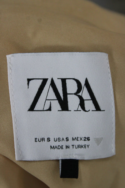 Zara Womens Beige Collared Polyester Blazer Button Long Sleeve Size S