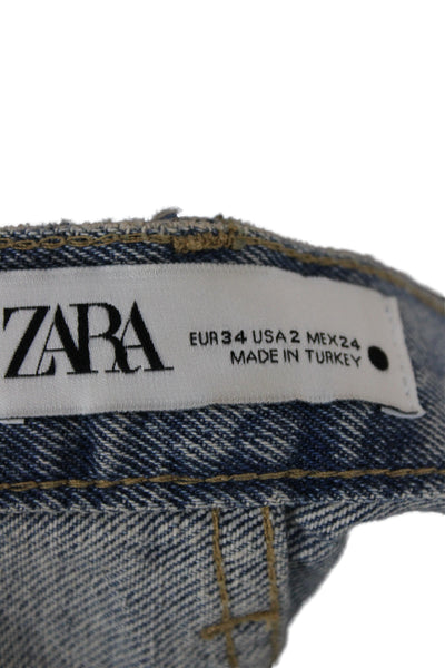 Zara Unisex Cropped Straight High Rise Blue Jeans 27in Inseam Size 2