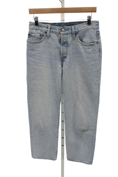 Levi Strauss & Co Men Straight Cropped Lt Blue High Rise Jeans Cotton Size 26