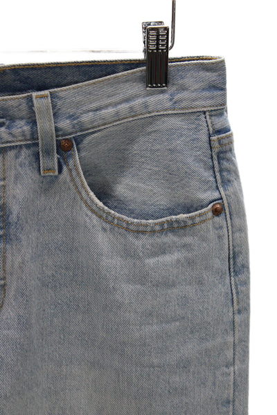 Levi Strauss & Co Men Straight Cropped Lt Blue High Rise Jeans Cotton Size 26