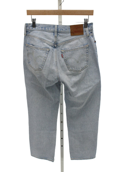 Levi Strauss & Co Men Straight Cropped Lt Blue High Rise Jeans Cotton Size 26