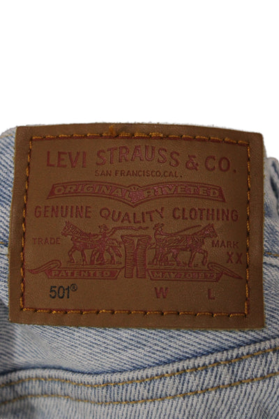 Levi Strauss & Co Men Straight Cropped Lt Blue High Rise Jeans Cotton Size 26