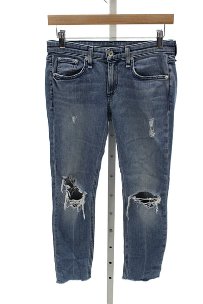 Rag & Bone Women Cropped Skinny Jeans Blue Mid Rise Button Fly Size 24