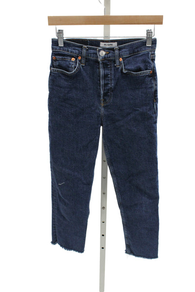 Re/Done Womens Cropped Straight High Waist Dark Blue Jeans Button Size 25