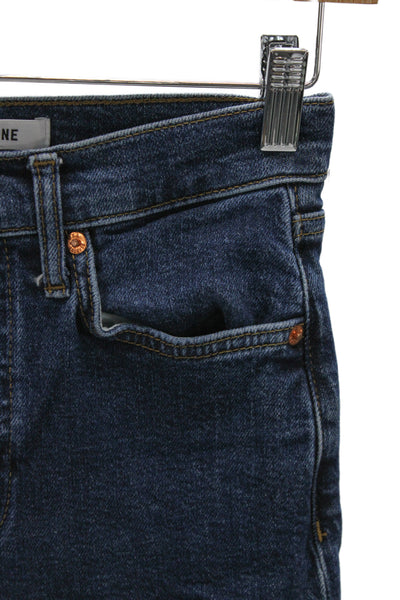 Re/Done Womens Cropped Straight High Waist Dark Blue Jeans Button Size 25