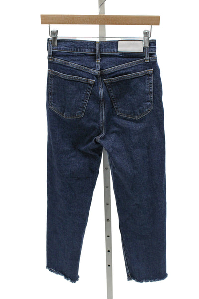 Re/Done Womens Cropped Straight High Waist Dark Blue Jeans Button Size 25