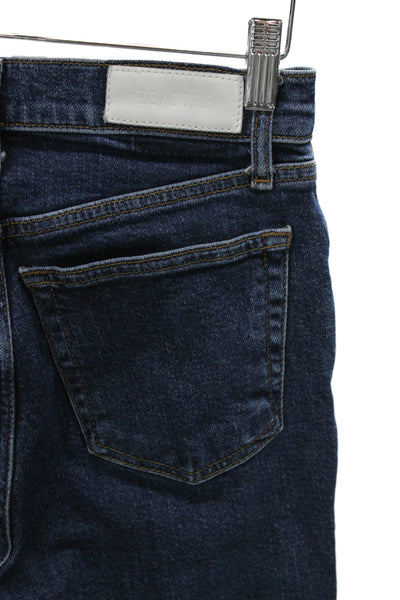 Re/Done Womens Cropped Straight High Waist Dark Blue Jeans Button Size 25
